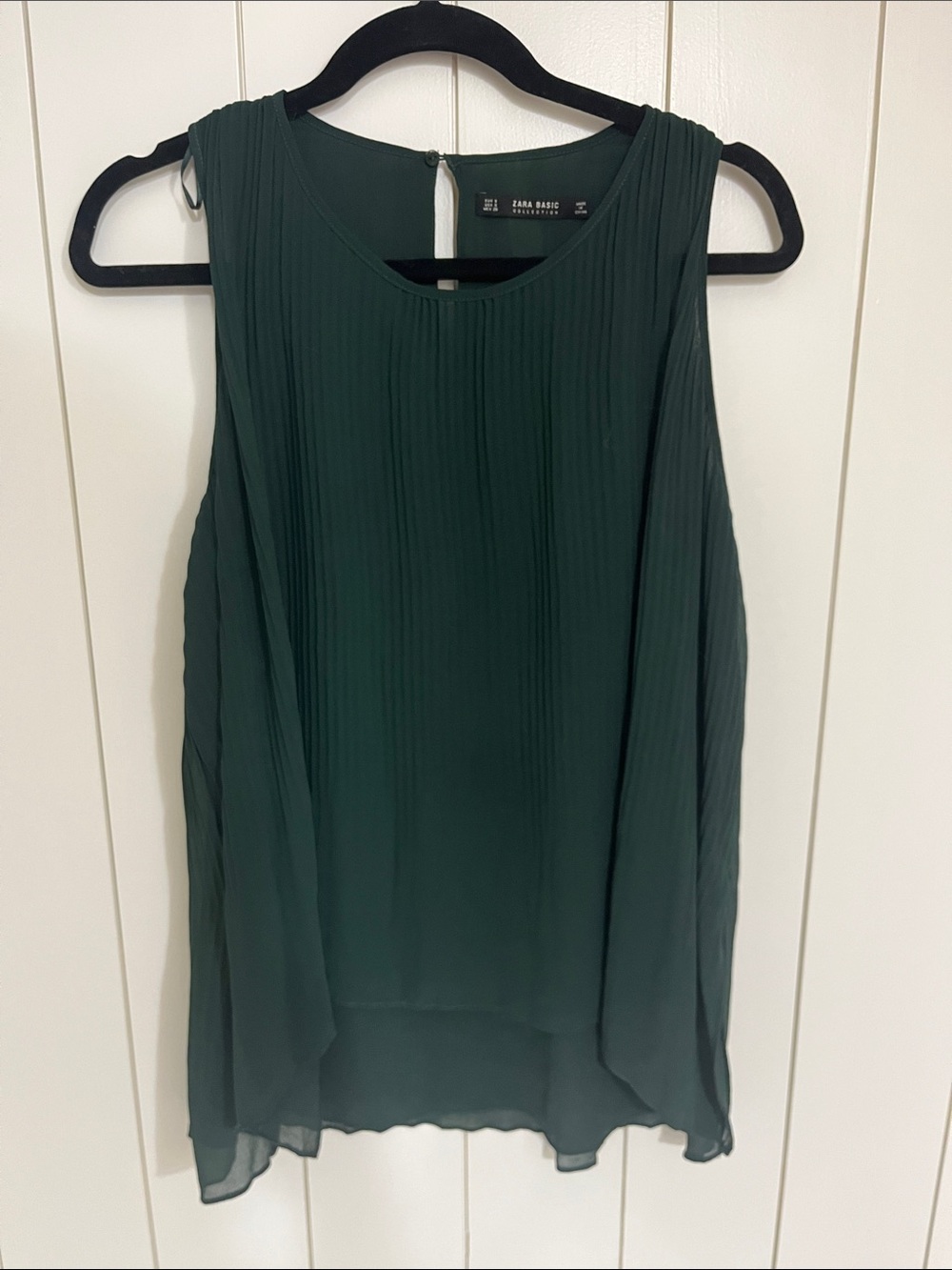 Zara Forest Green Pleated Sleeveless Top